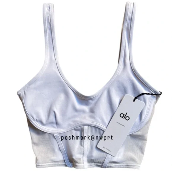 NWT 💯 Alo Yoga Airbrush Mesh Corset Top Bra Crop Tank White XS - Picture 4 of 9